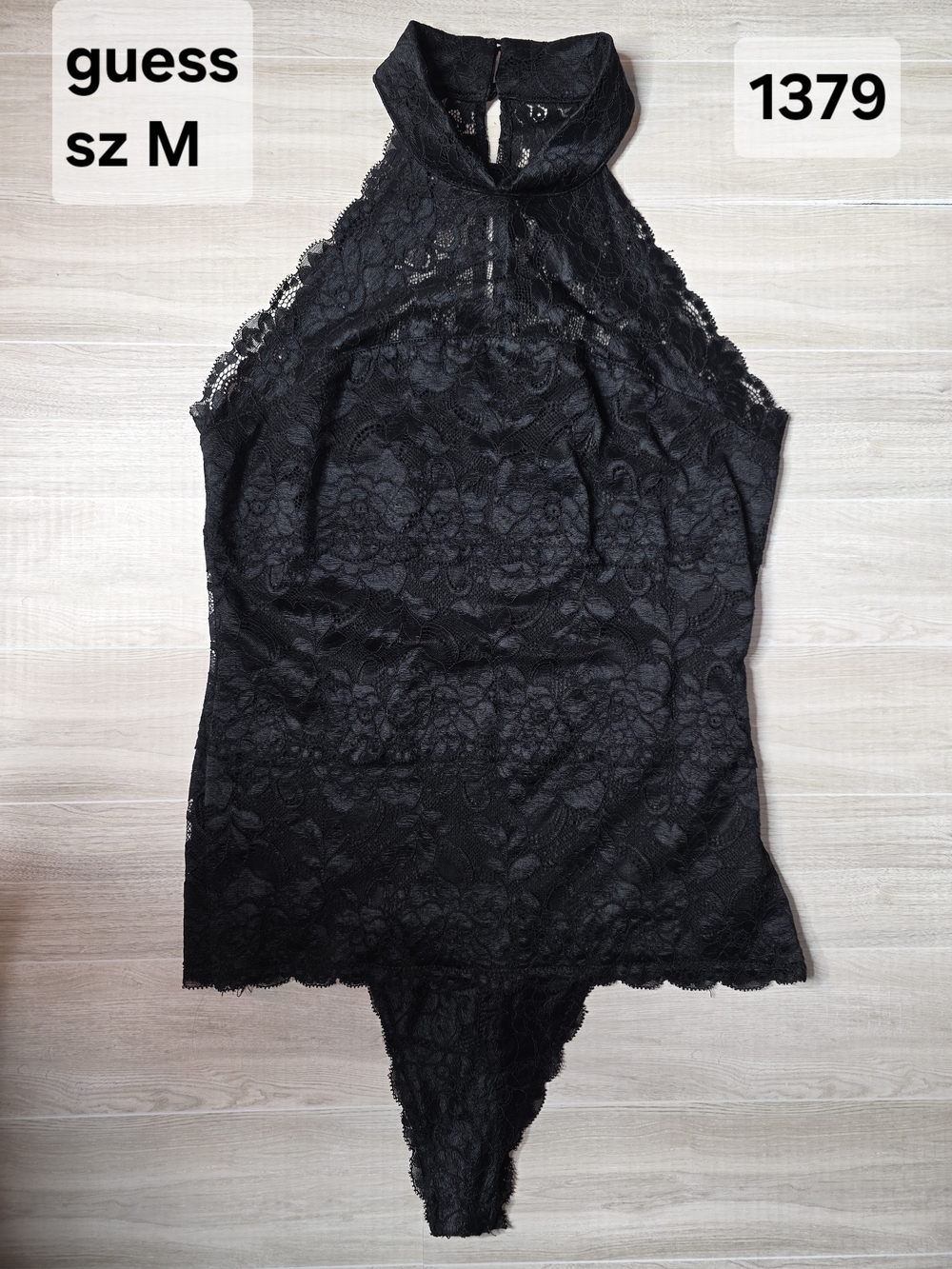 Guess Black Lace High-Neck Bandeau Bodysuit